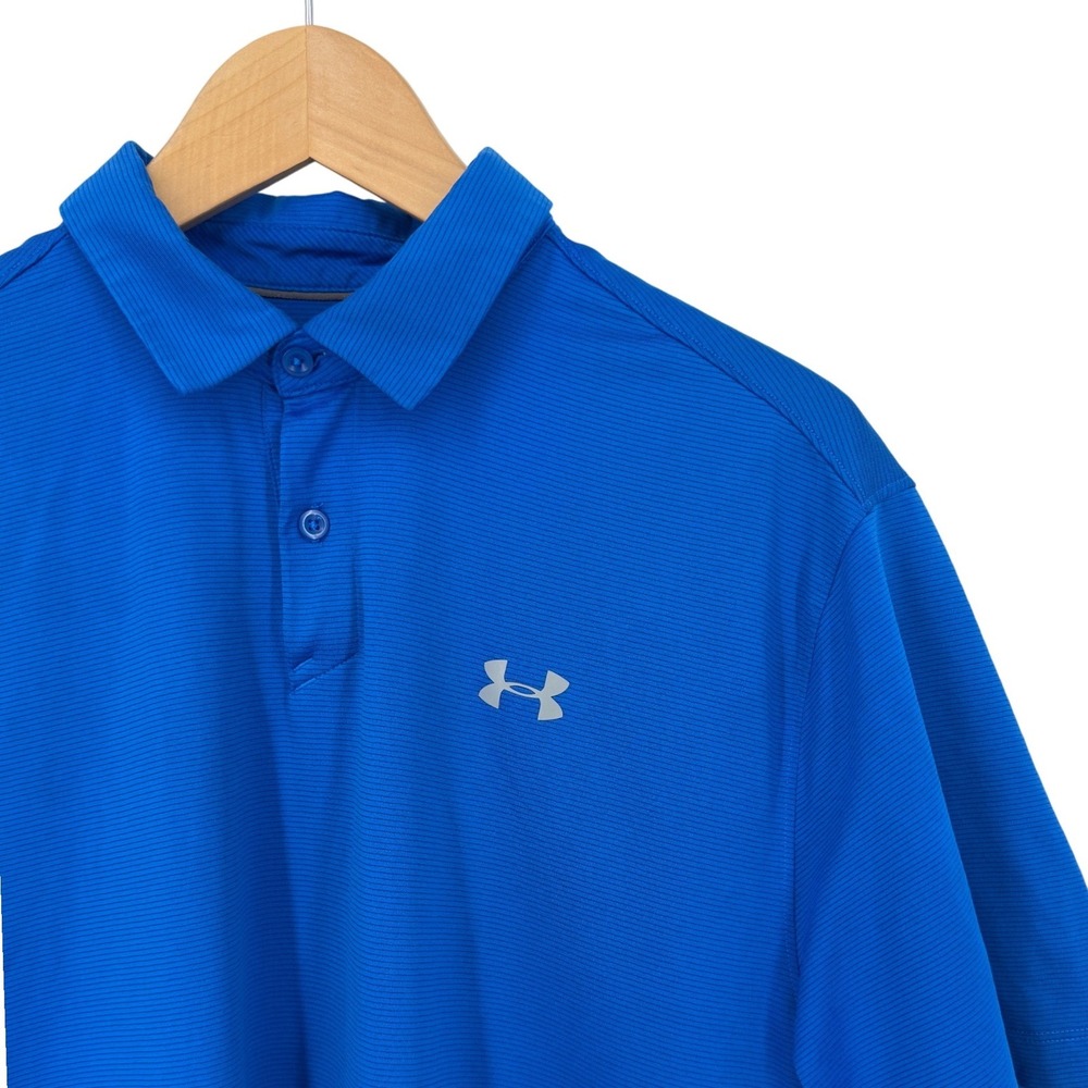 Under Armour Mens Heatgear Loose Fit Polo Shirt Blue Short Sleeve Large
